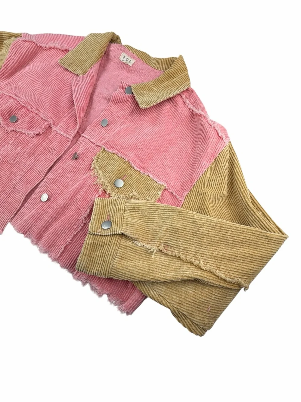 POL Women’s Corduroy Color Block Cropped Jacket In Tan/Peach Size Small - Picture 5 of 8